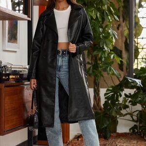 12th Tribe Brynne Faux Leather Black Trench Size MM